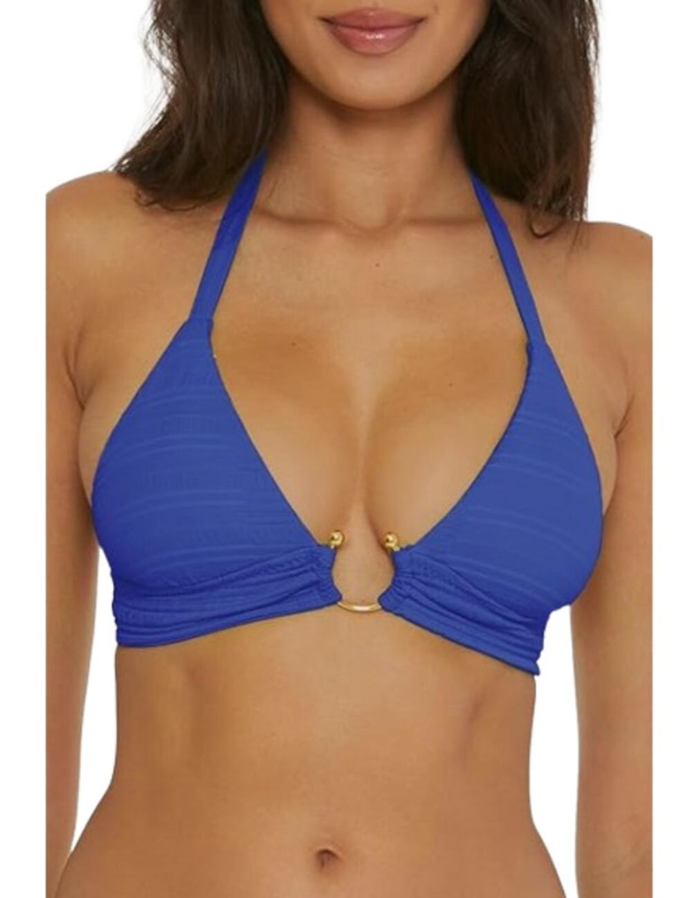 BECCA Women's Coast Halter Bikini Top Small Blue Ultramarine Adjustable Tie NWT